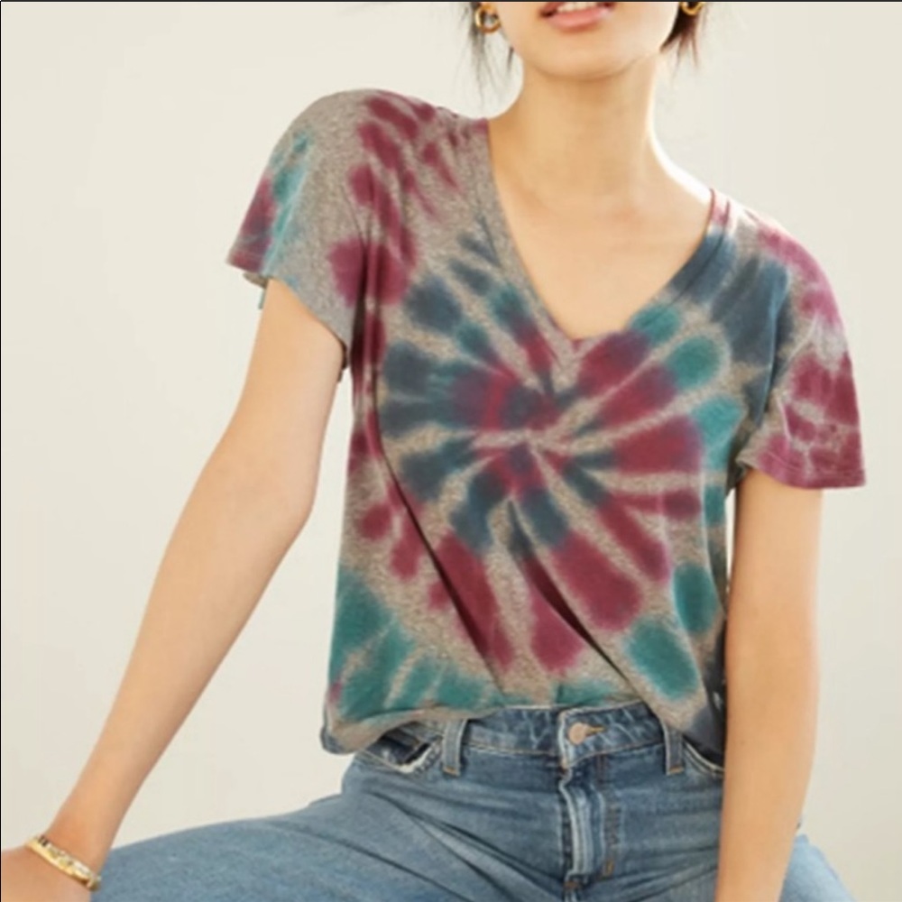 🔥ANTHROPOLOGIE🔥T. LA SPIRAL TIE DYE TEE V-NECK T-SHIRT GRAY/PURPLE XS NWT